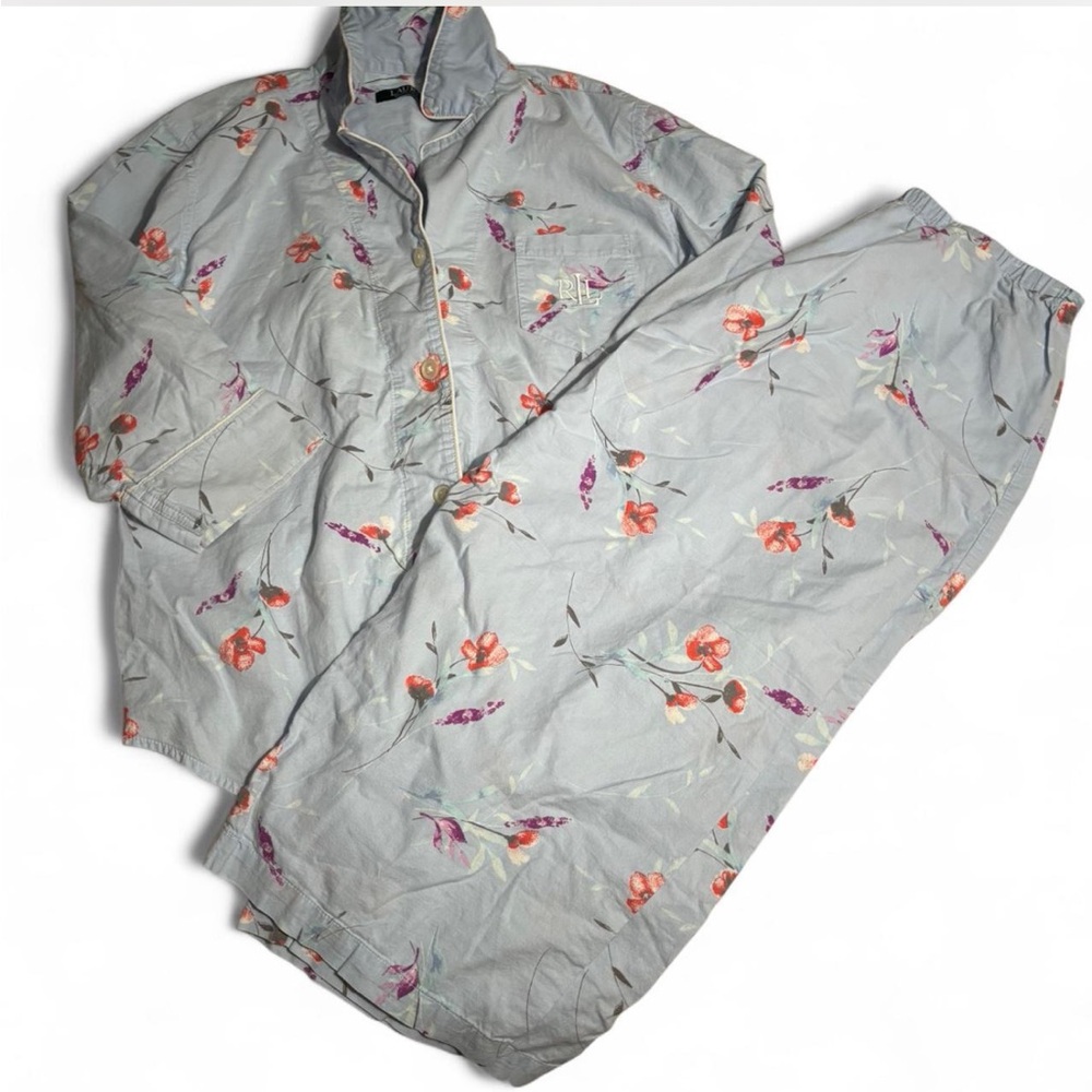 Ralph Lauren Black Label Blue and Orange Floral Pajama Set